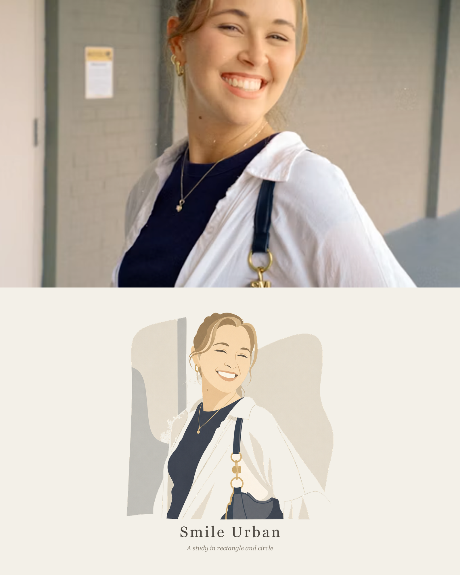 photo abstract editorial example — street portrait, original photo with abstract panel